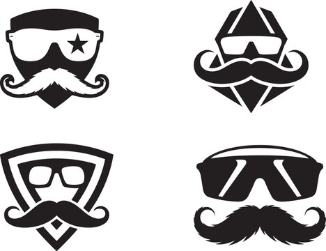 Hipster Mustache Logos Collection in Black and White Illustration Design