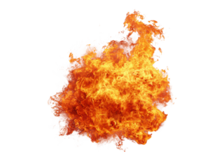 Fiery explosion with white smoke fire flame, Isolated On Png Transparent Background