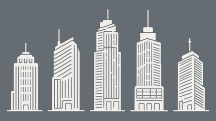 Minimalist city skyline illustration featuring five unique skyscraper designs