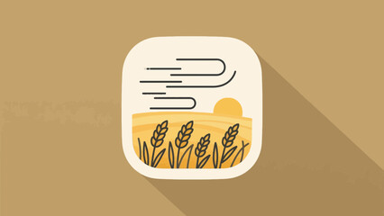 Minimalist field illustration with wheat, sun, and wind on a beige background
