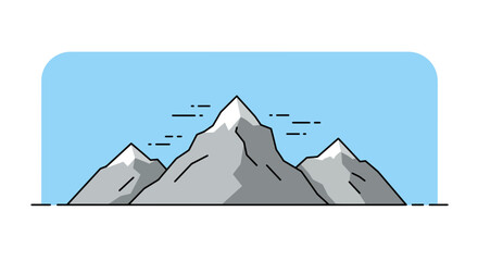 Minimalist mountain landscape illustration featuring snow-capped peaks under a pastel sky