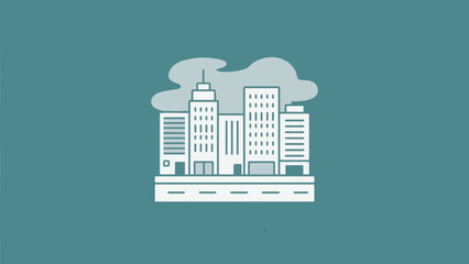 Minimalist skyline illustration featuring city buildings and a road in a modern style