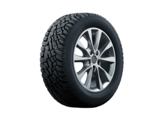 Treaded rubber tire with silver alloy wheel image, Isolated On Png Transparent Background