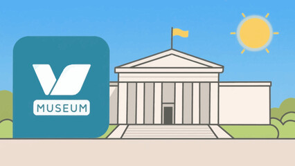 A classical museum building with a flag under a sunny sky vector illustration