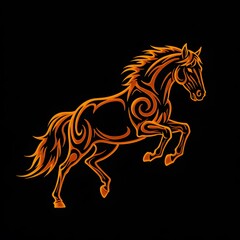 Fototapeta premium Elegant Orange Horse Illustration Moving Forward in Dark Background
