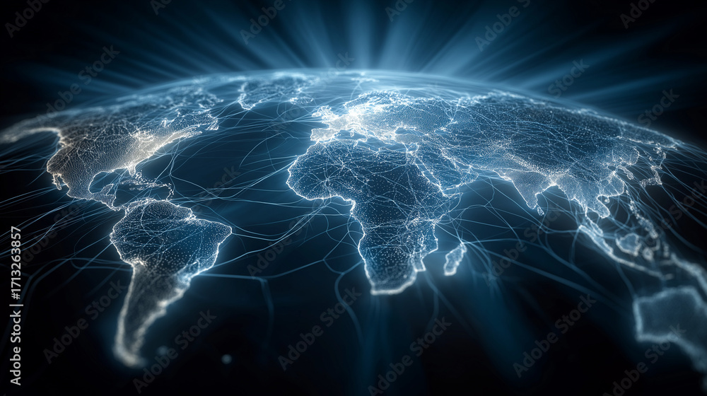 Poster global network: a mesmerizing digital rendering illuminates the interconnectedness of our world, whe