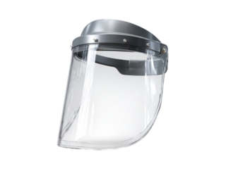 Clear plastic face shield with silver metal frame protection, Isolated On Png Transparent Background