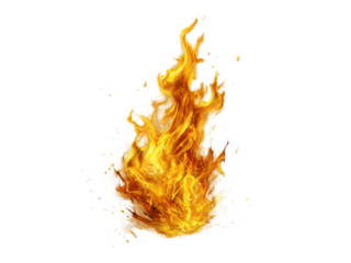 Bright orange and yellow flames with white wisps against a black background fire burning, Isolated On Png Transparent Background