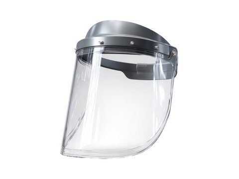 Clear plastic face shield with silver metal frame protection, Isolated On Png Transparent Background