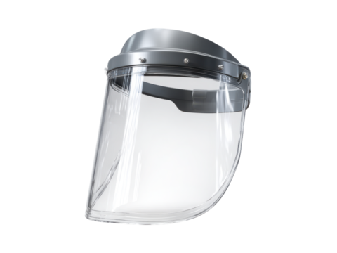 Clear plastic face shield with silver metal frame protection, Isolated On Png Transparent Background - Powered by Adobe