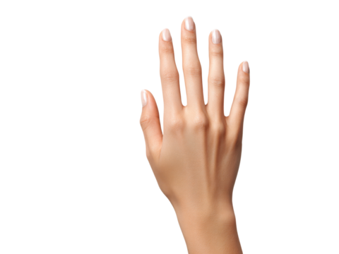 Elegant female hand with polished nails raised against black background woman open, Isolated On Png Transparent Background - Powered by Adobe