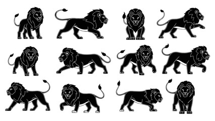 Naklejka premium Majestic Lion Collection Dynamic Poses Regal Symbol of Power Isolated on Transparent Background