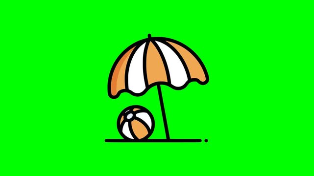 Tropical seaside sunshade umbrella and colorful beach ball flat vector design for summer holiday graphics