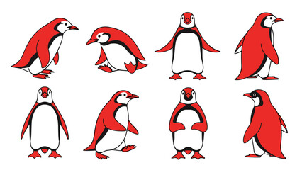Obraz premium Vibrant Red Penguin Collection Diverse Poses Isolated Transparent Background for Design Projects