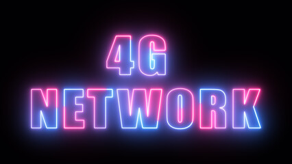 Neon glowing 4G network text on black background technology illustration