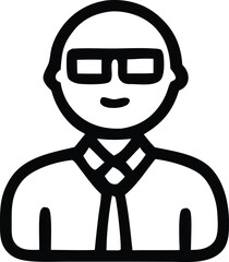 Simple icon of a bald man wearing glasses and a collared shirt with tie business professional avatar person