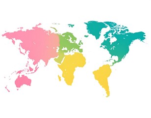 World Map Divided into Regions.