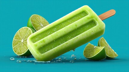 Lime popsicle with lime slices and water splashes
