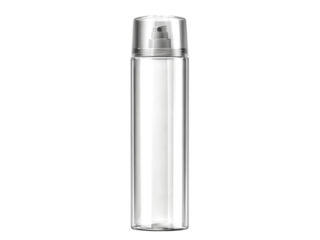 Clear cylindrical spray bottle with transparent cap and nozzle plastic, Isolated On Png Transparent Background