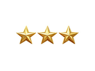Obraz premium Three golden stars shiny metallic award symbols image, Isolated On Png Transparent Background