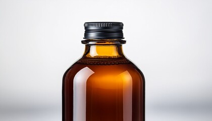Transparent Amber Glass Bottle With Flip Top Closure On White Background