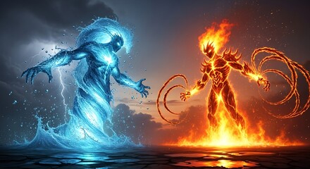 Clash of Elements - Fire and Ice Spirits Confrontation.