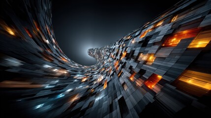 Abstract digital tunnel with glowing rectangles and dynamic perspective effect