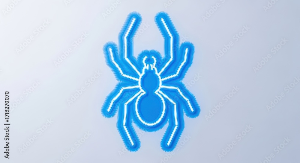 Poster glowing spider web design element illuminated in vibrant blue on light background arachnid