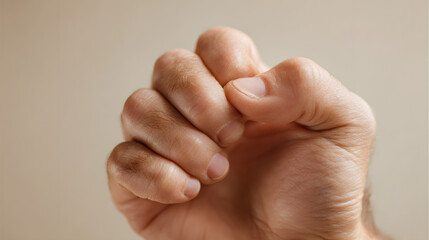 Strength in a Clenched Fist: A close-up captures a hand tightly clenched into a fist, embodying themes of determination, resilience, and power. Evoking a sense of solidarity and resolve.