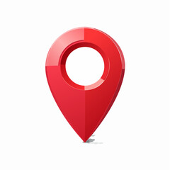 Glossy red 3D location pin icon, representing map navigation and destination, isolated on white
