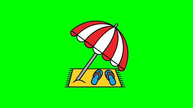 Colorful seaside illustration showing parasol sandals and mat perfect for tropical holiday designs