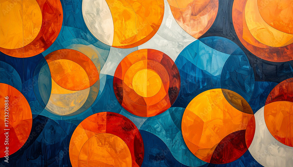 Poster abstract geometric pattern of overlapping circles in blue orange and white image photo