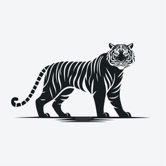 Naklejka premium Elegant minimalist vector illustration of a majestic tiger, black and white design, clean background