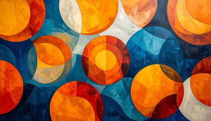 Abstract geometric pattern of overlapping circles in blue orange and white image photo