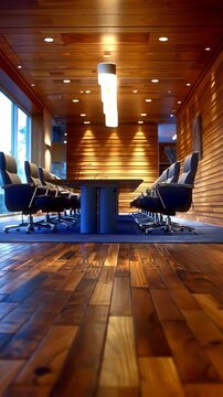 Modern Conference Room Interior Design with Wood Paneling