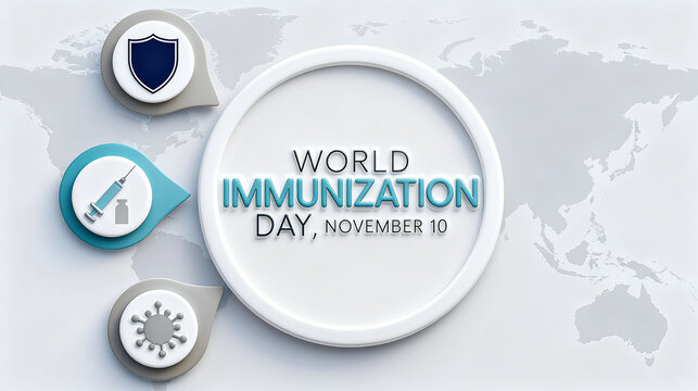 Protective shields, syringes, virus elements, and World Immunization Day text, immunization against viruses, safeguarding health, medical science popularization, immunization day promotion, etc.
- Powered by Adobe