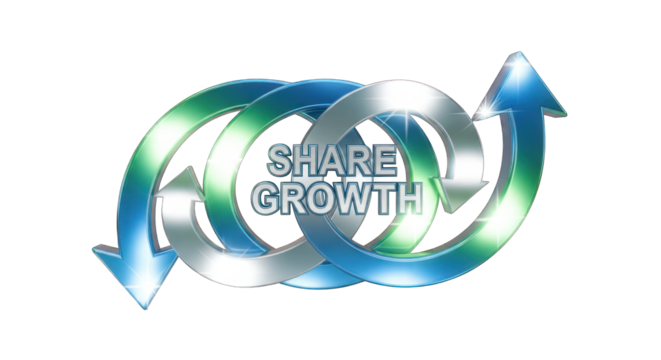 Metallic Share Growth Arrows with Text Illustration.