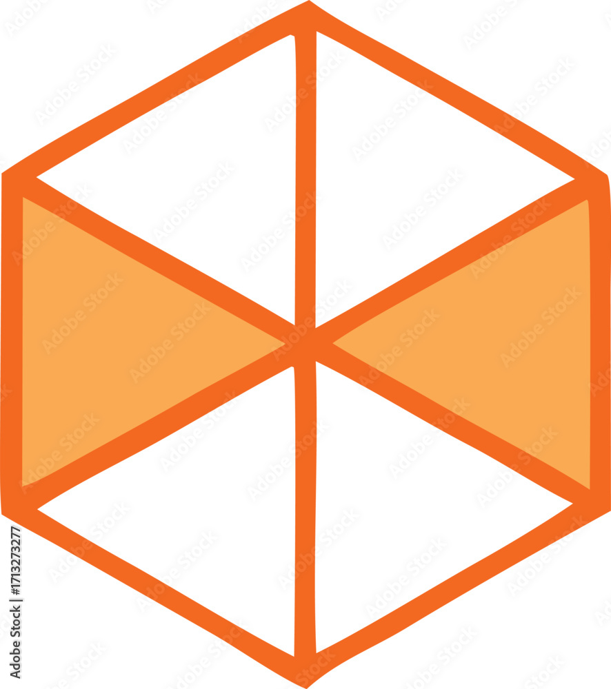 Poster geometric hexagonal shape with orange outline and light orange panels abstract design concept