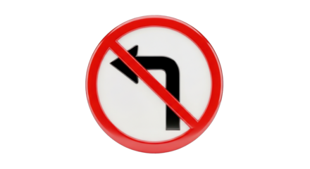 No Left Turn Road Sign Isolated on White.