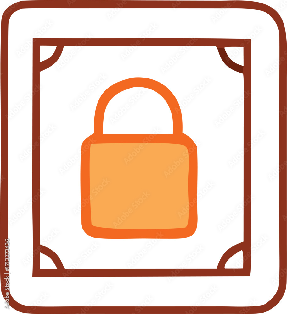 Poster orange padlock icon symbol representing security and protection in a digital environment and for phy