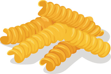 Several pieces of uncooked fusilli pasta. An isolated vector illustration of a type of Italian food ingredient. Generative AI
