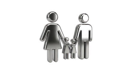 Metallic Family Symbol Representing Parents and Children.