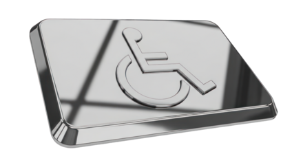 Shiny Metallic Accessible Symbol on Rectangular Plaque.