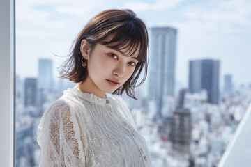 おしゃれなファッション広告の様な日本人女性のポートレート