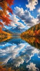 Serene lake surrounded by gentle clouds