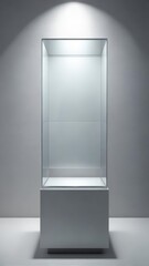 Glass showcase with empty pedestal display
