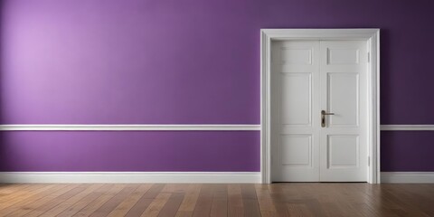 A beautifully painted purple wall with a white door serves as a stunning backdrop in an empty room