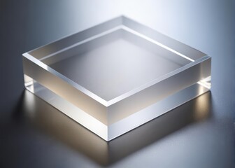 Close-up shot of a smooth blank acrylic block with slight texture highlights and subtle shine