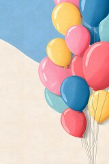 Cute birthday background with colorful balloons cartoon
