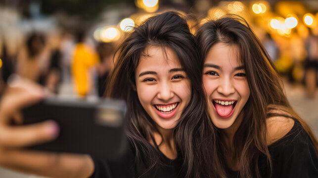 Two friends filming a vertical duet